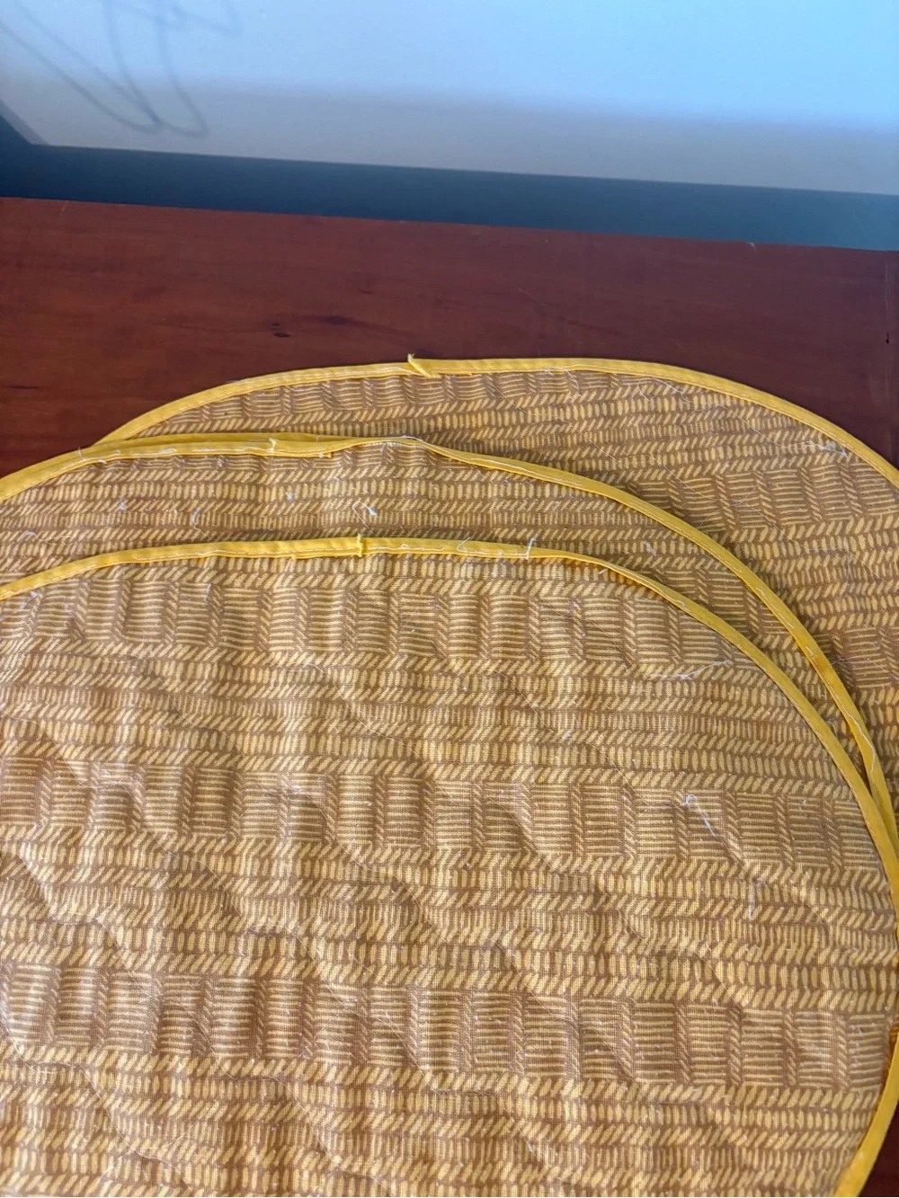 Quilted Oval Placemats Set of 4 Vintage mustard yellow & Brown
